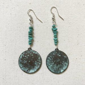 Patina Disc Earrings with Blue Turquoise Hippie Festival Bohemian